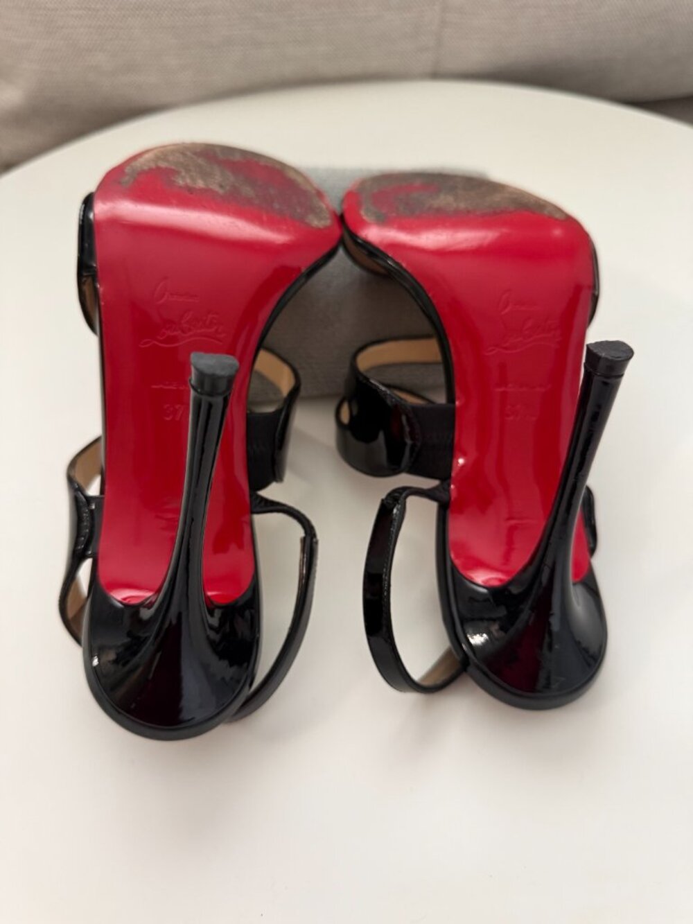 CHRISTIAN LOUBOUTIN Vavazou Black Patent Slingback Sandal Woman's Size US 7.5 - Picture 11 of 12